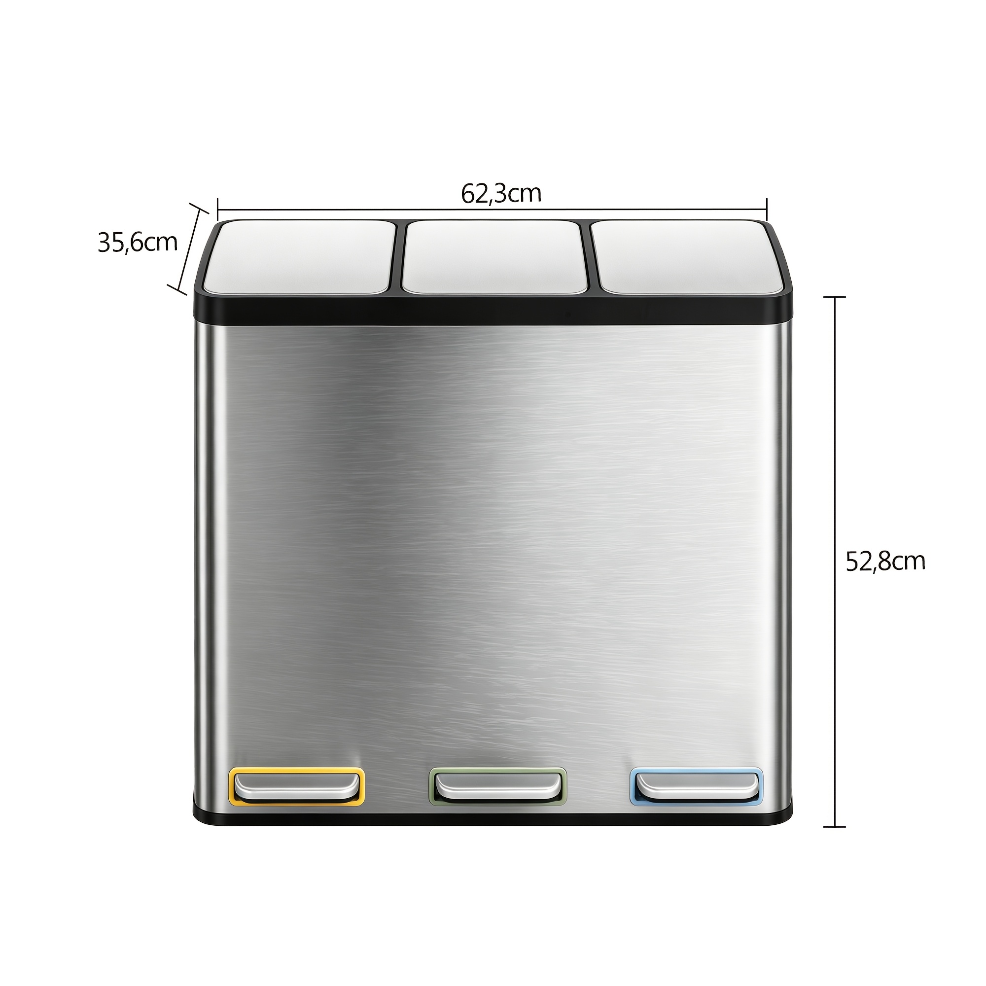 Three-compartment Waste Bin, 3 X 18l Stainless Steel, Foot-operated -, Includes 15 Waste Bags, For Home Kitchen Use, Silvery
