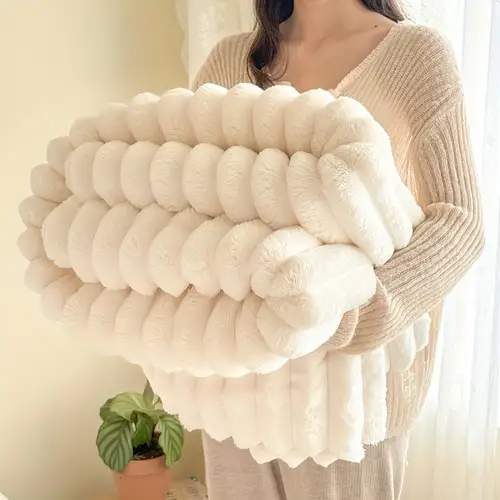 ultra soft striped plush throw blanket high weight wide drawstring design for cozy bed sofa machine washable