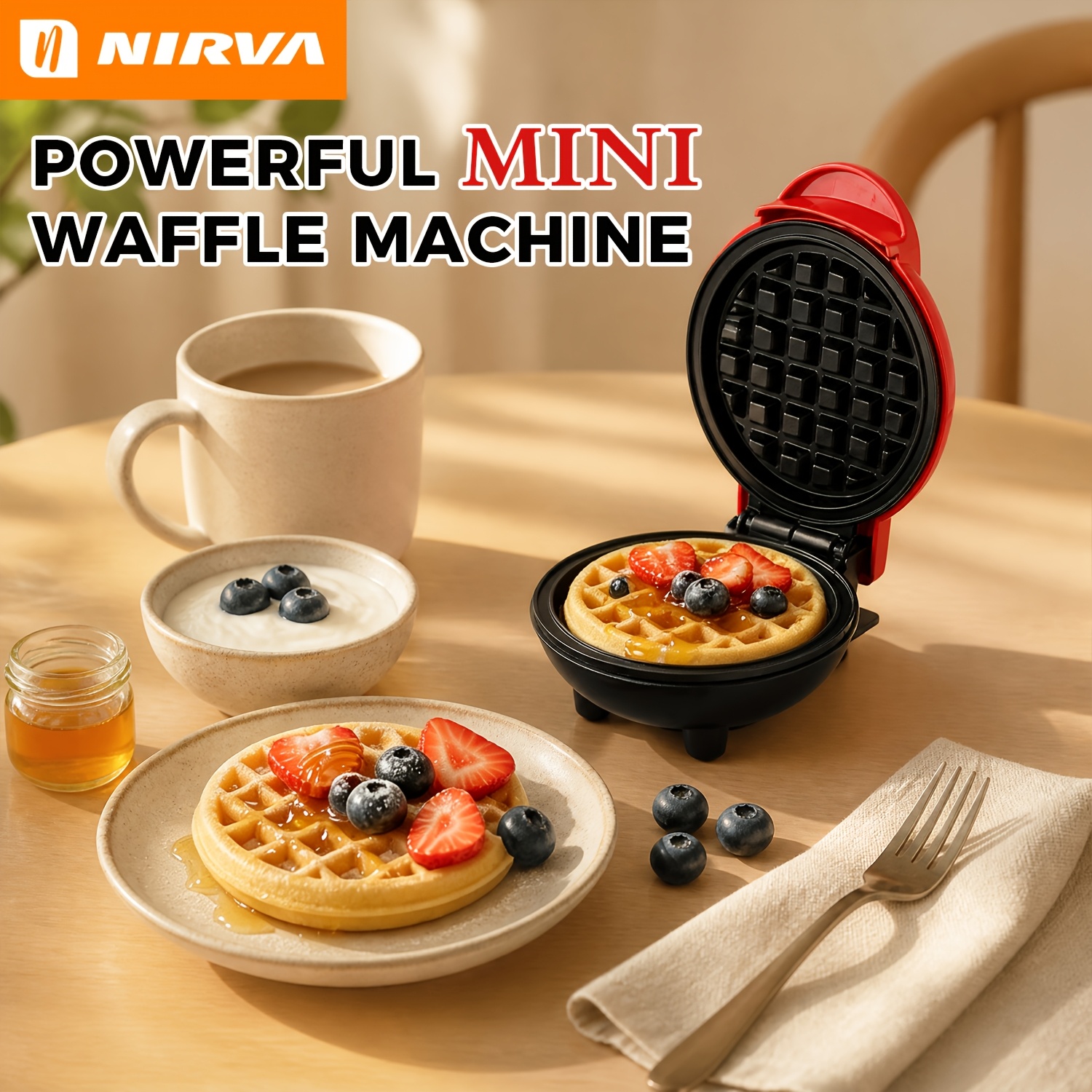 Nirva 545w Double-sided Heating Electric Waffle Maker Household Kitchen Quick Breakfast Maker