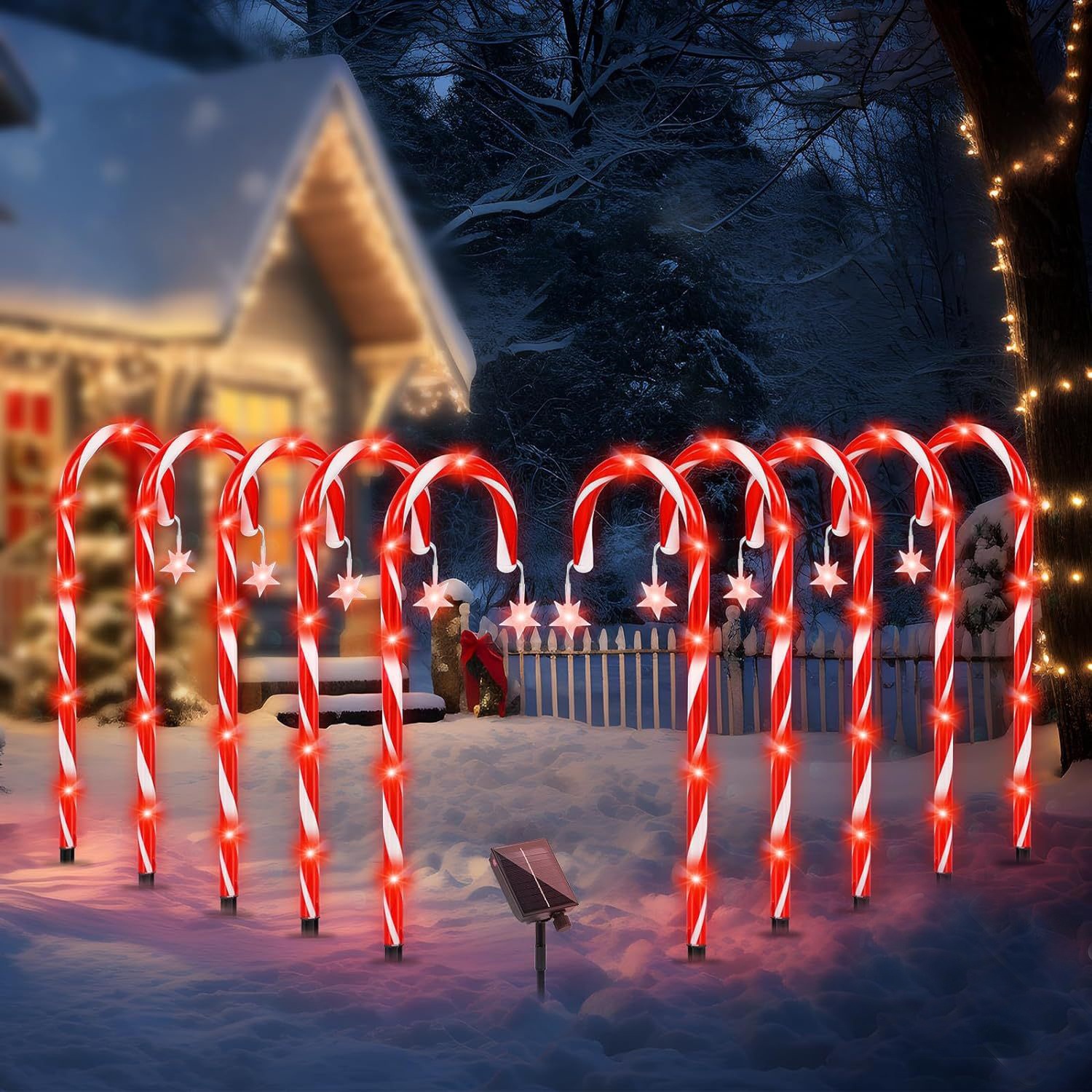 TEMU 10pcs Christmas Solar Candy Cane Lights Outdoor Pathway Walkway Light Decor