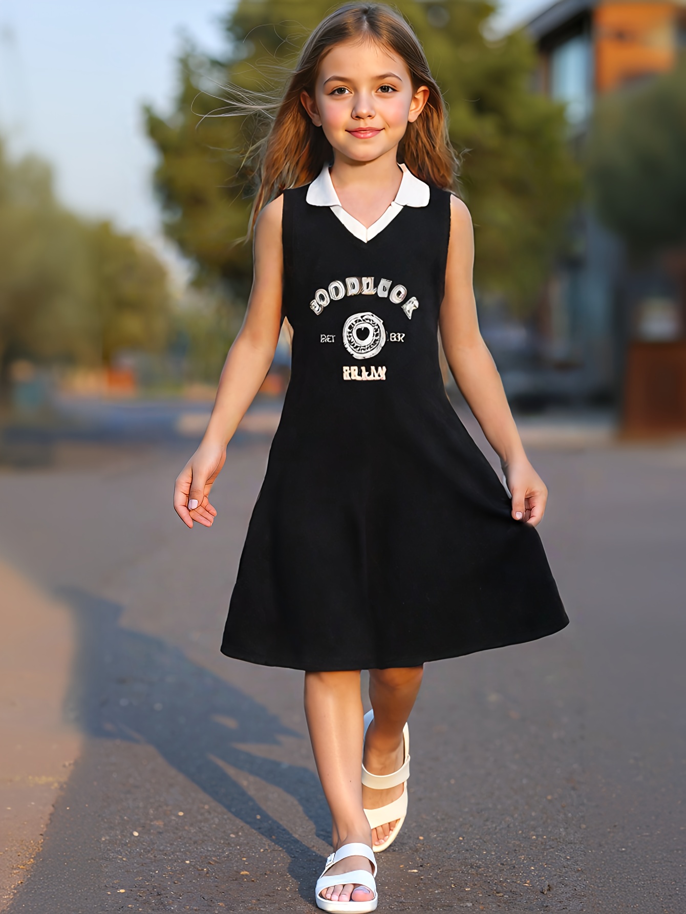 Designer Dresses Girls Black Jersey Dress Girls' Vintage-Style