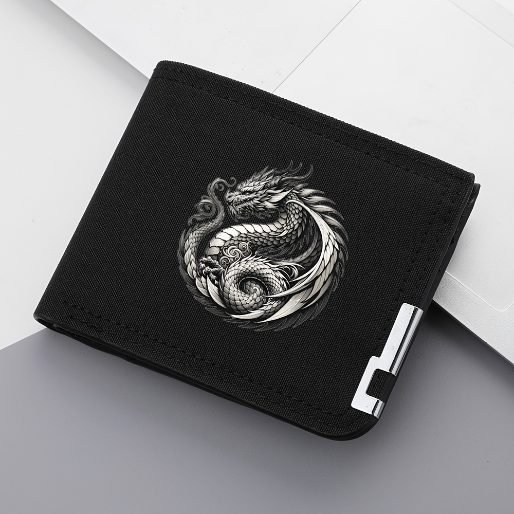 E-shop 1 Drachen-Print Canvas Brieftasche, Großes Fassungsvermögen mit Mehreren Kartenfächern Münzfach – Leicht & für Urlaubsgeschenke oder den