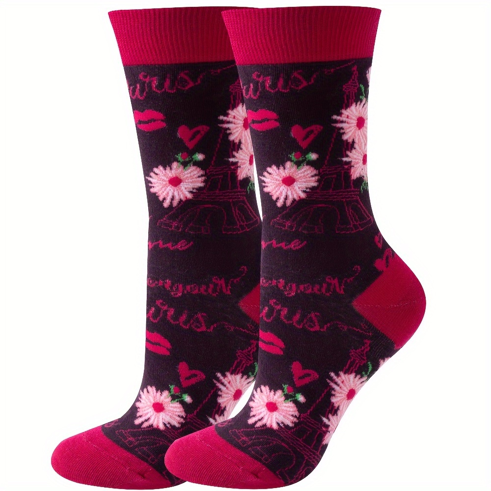 Image of 1 Pair Of Purple Flower And Trendy Socks