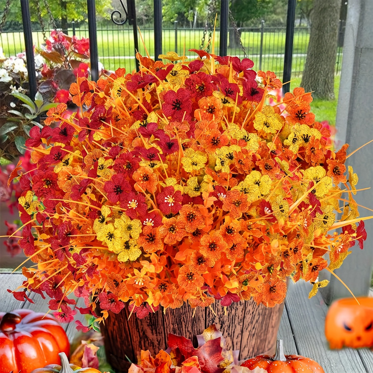 

14pcs Uv-resistant Artificial Autumn Flowers Set - Fade-proof Plastic Decor For Indoor & Outdoor, Thanksgiving, , And Christmas