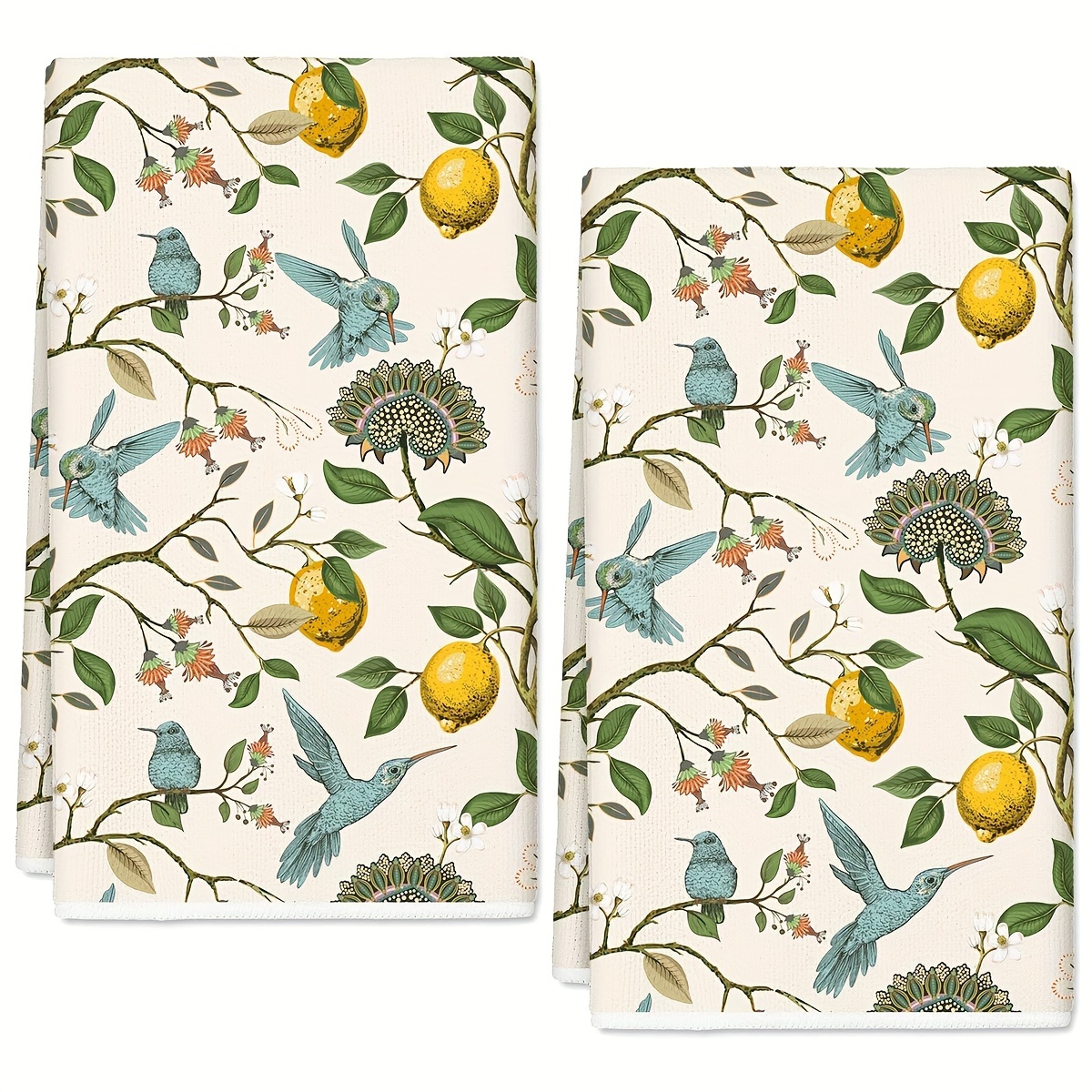 

Vintage Bird And Lemon Tree Kitchen Towel Set, 2-pack Microfiber Dish Cloths, Hand Wash Only, Woven Lightweight Tea Towels, 18x26 Inch, Decorative Seasonal Autumn Dish Towels For Cooking & Baking