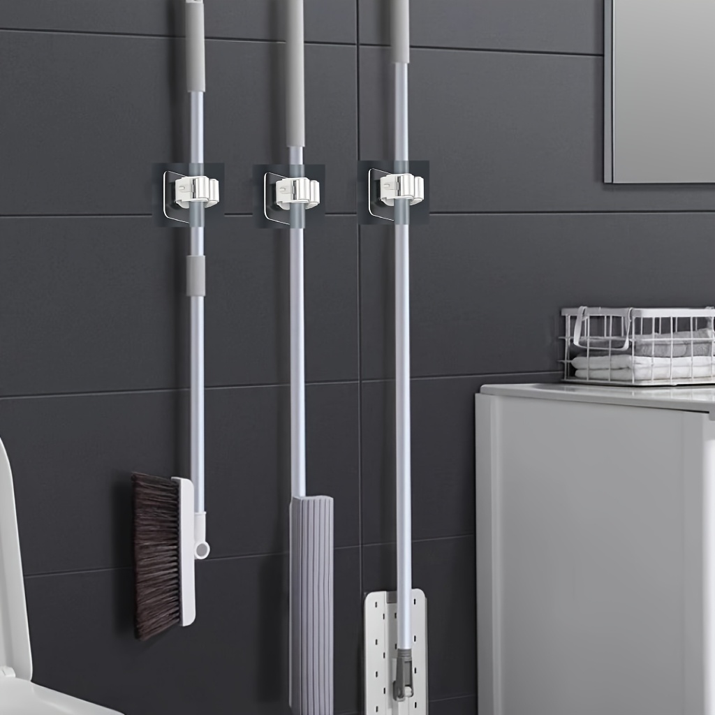 TEMU 3pcs No-drill Mop And Broom Storage Rack, Bathroom Mop Wall-mounted Rack, Plastic Tool Storage Rack, Suitable For Kitchen, Bathroom, Garage, And