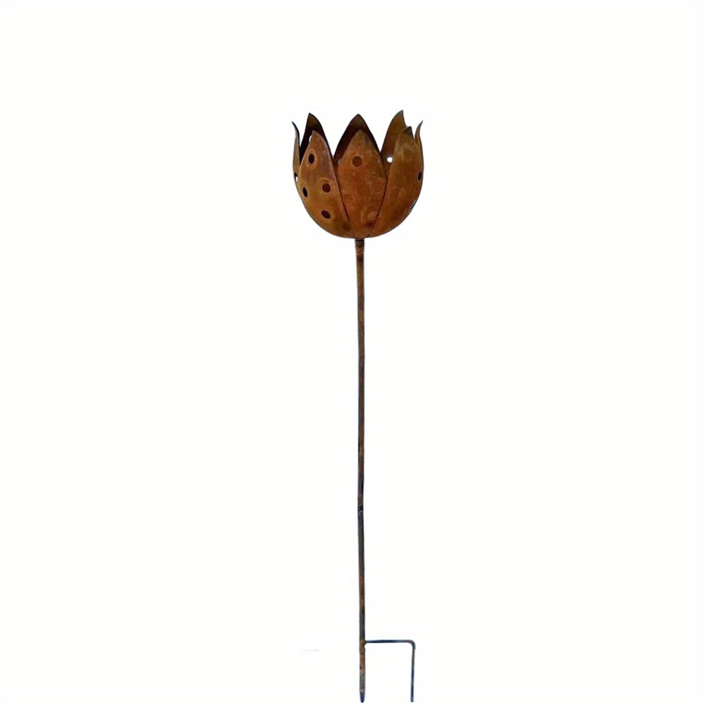 E-shop Gartenstecker Kerzenhalter aus rostigem Metall, Vintage-Außenkerzenlaterne für Terrasse, Rasen & Gartendekor, rustikaler floraler Kerzenständer