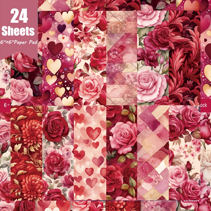 

24 Sheets , 6x6 Inch Single-sided Patterned Cardstock, & Heart Designs, Valentine's Day Gift Wrapping, Bouquet Message Cards, Scrapbooking & Wall Decor