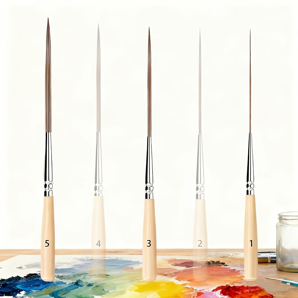 Image of 3/5pcs Professional Brushes - Extra Long Tips For Oil, Acrylic, Watercolor - Heavy-duty Wood And Metal Handle With Long Bristles, High Absorbency For Canvas, Calligraphy, Art Detailing