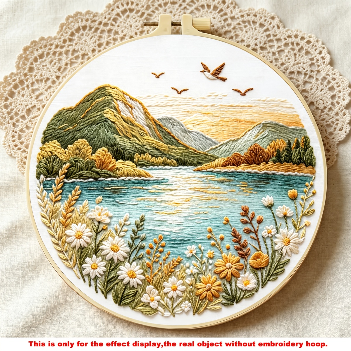 TEMU 1 Set Printed Embroidery Kit, Geese At Sunset Pattern Hand Embroidery Kit, Suitable For Embroidery Enthusiasts And Adult Beginners, Includes