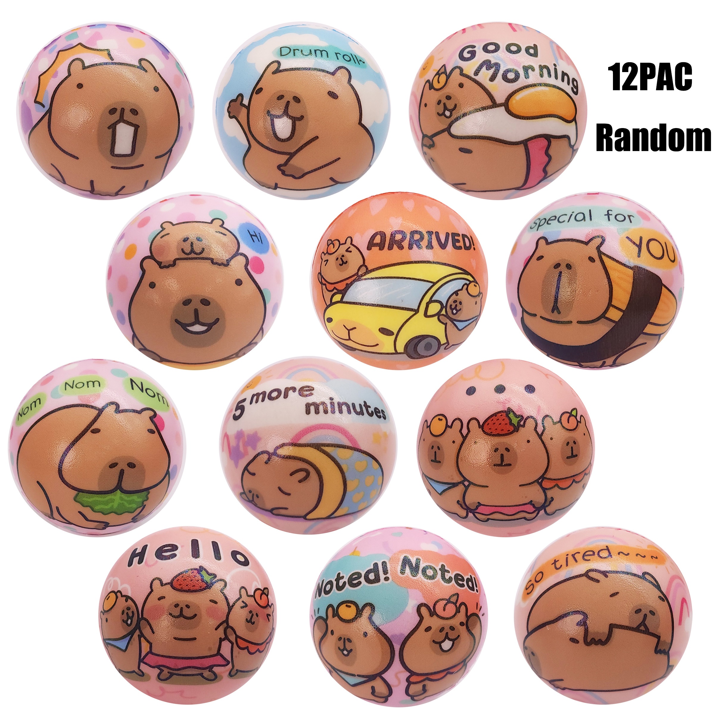 12-pack Cute Cartoon Capybara Sponge Balls, Creative And Fun Soft Squeeze Balls, Hand Fitness Balls, Small Gifts For Birthday Parties , Patterns Random