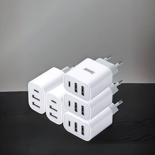 3 port usb charger block 2 usb a 1 usb c wall charger charge 3 devices simultaneously eu plug 220 240v for phone tablet earbuds fan lamp power adaptor