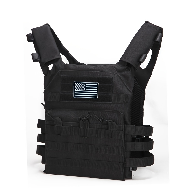 Image of Adjustable Lightweight Vest With American Flag Patch, Quick-release Lightweight Multi-functional Tactical Vest, - Durable, Adjustable Shoulder Straps Lightweight Vest