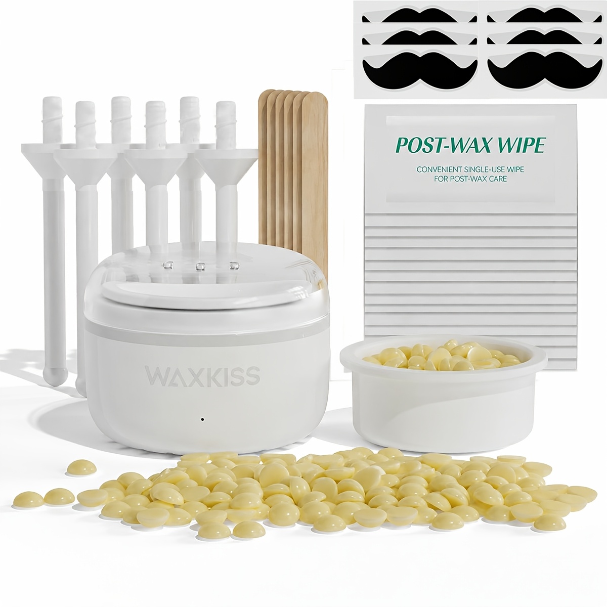 Waxkiss Trisleek 3-in-1 Mini Wax Heater Kit For Eyebrow Shaping Ear Hair Removal (1wax Heater 1usb For The Heater 50g Hard Wax Beans 15 Post-wax Wipe 6 Sticks 6 Plastic Sticks For Era Hair Removal)