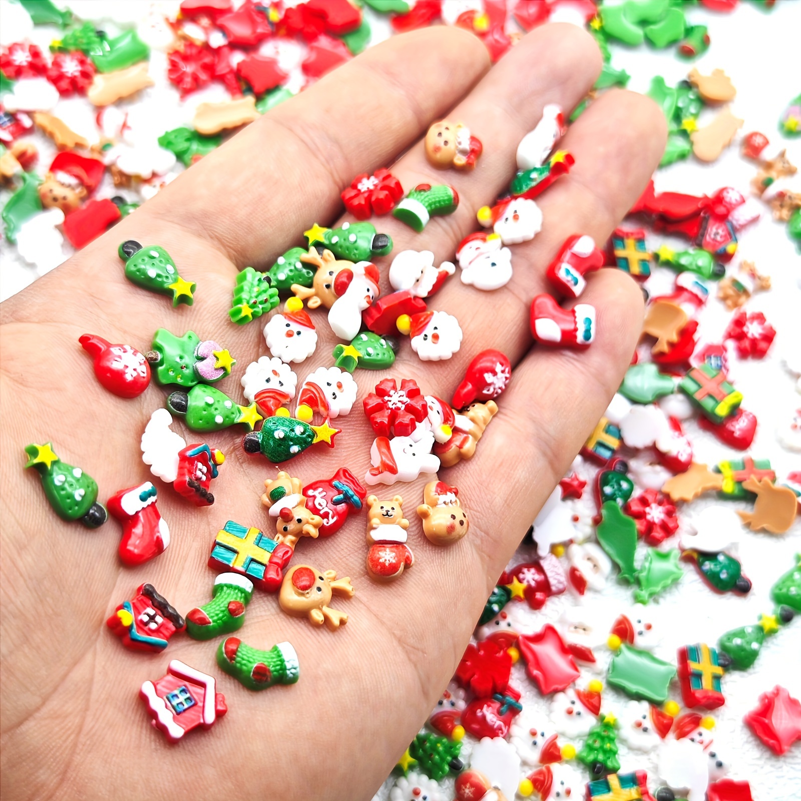 

40pcs Christmas Resin Fillers Mixed Shapes, Mini Santa, Snowman, Tree, Bell Decorations For Resin Craft Making, Ornament Scrapbooking, Diy Projects