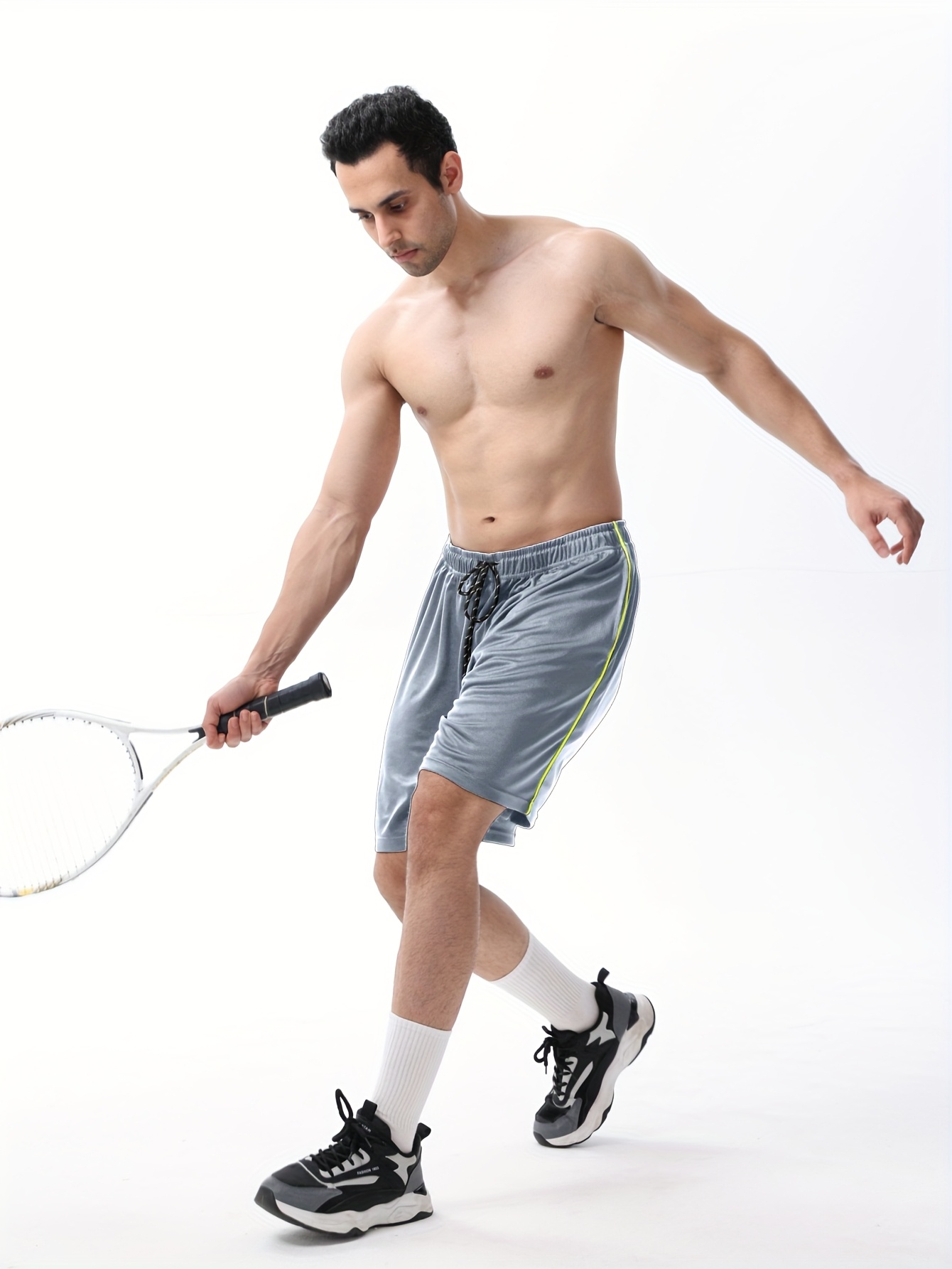 Large Size Men's Spliced Color-Blocking Quick-Drying Shorts, 2 Pockets with Elastic Waist Rope Design, Men's Fitness Sports Outdoor Casual Wear, PLUS SIZE