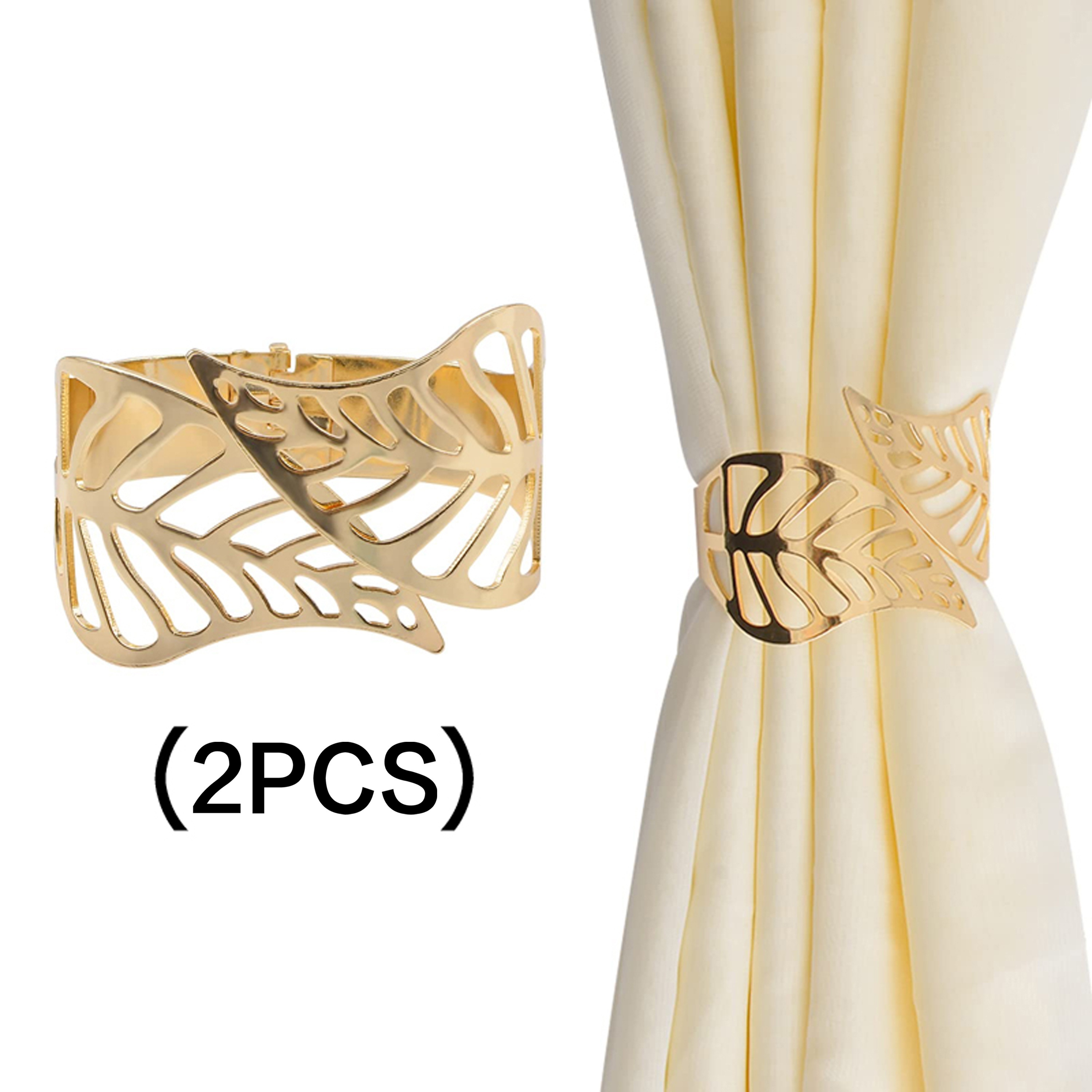 E-shop 2 Stück Elegante Vorhanghalter mit Blatt-Design in Gold oder Silber - Moderne Minimalistische Hohlmetall-Halterungen für Wohnzimmer,