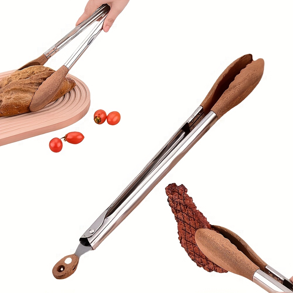 12 inch bbq walnut stainless steel sliding lockable grill tongs for buffet salad bread pairing outdoor and kitchen grilling tools hallowmas christmas Product details 6