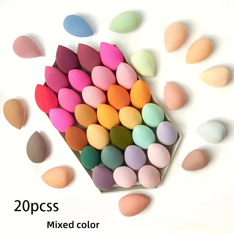 TEMU 20pcs Mixed Color Makeup Sponge Blend Color, Latex- And Wet Makeup Blend Perfect Blend Foundation, A Of Light Beige Makeup