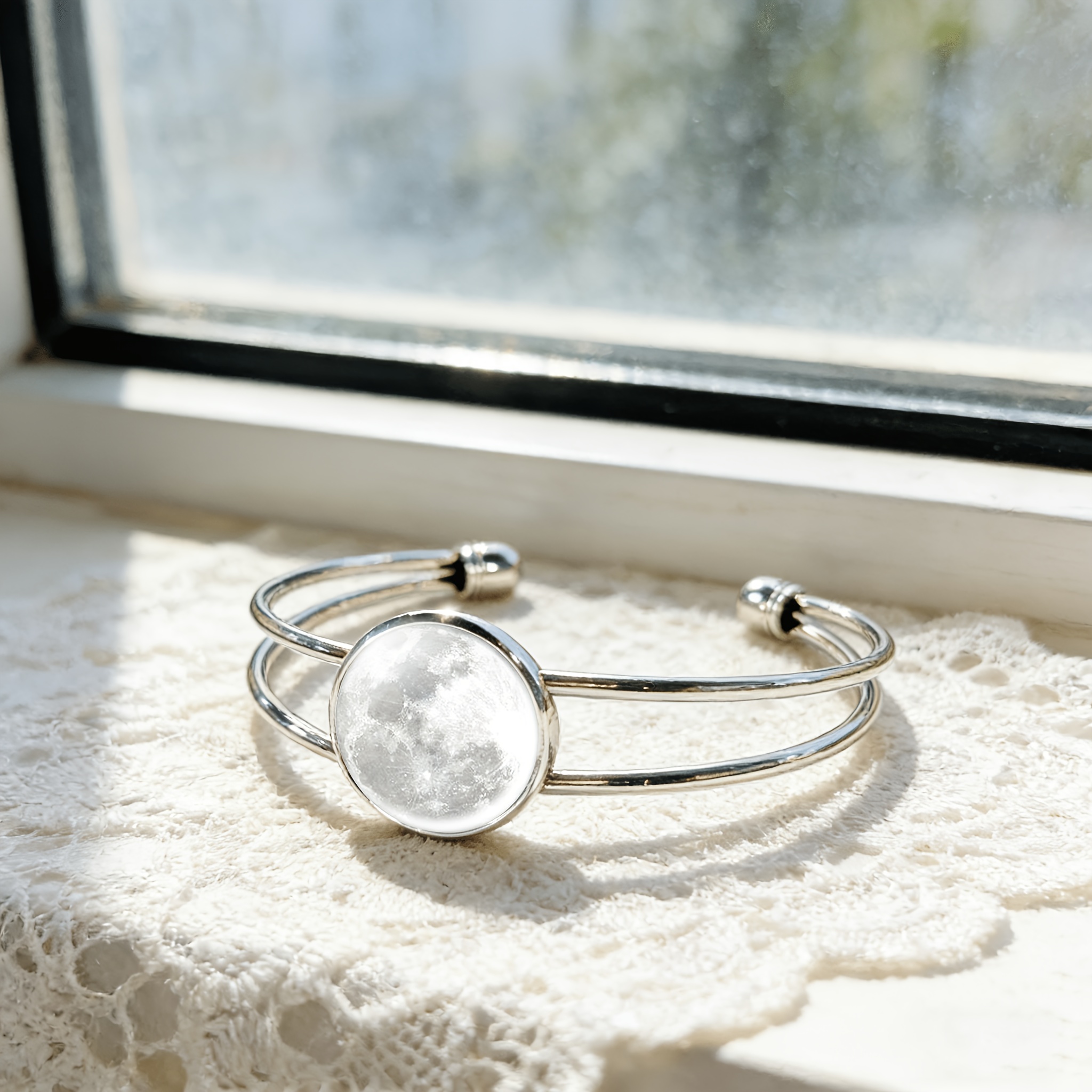 Adjustable Open Bangle with Gray and White Pattern