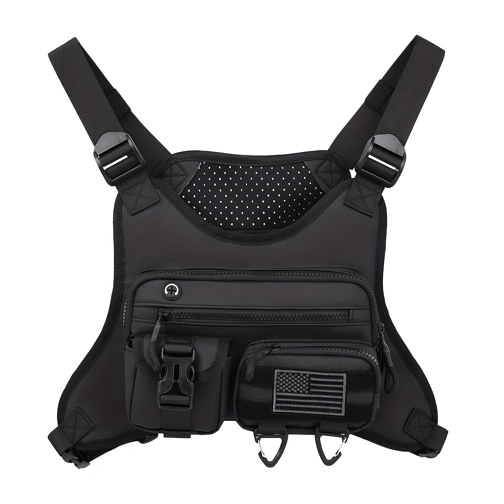 TEMU Tactical Chest Bag Vest With Bonus Usa Patch & Strap, Multi - Pocket Chest Rig For Workout, Running, Hiking, Cycling, Adjustable For Fitness &