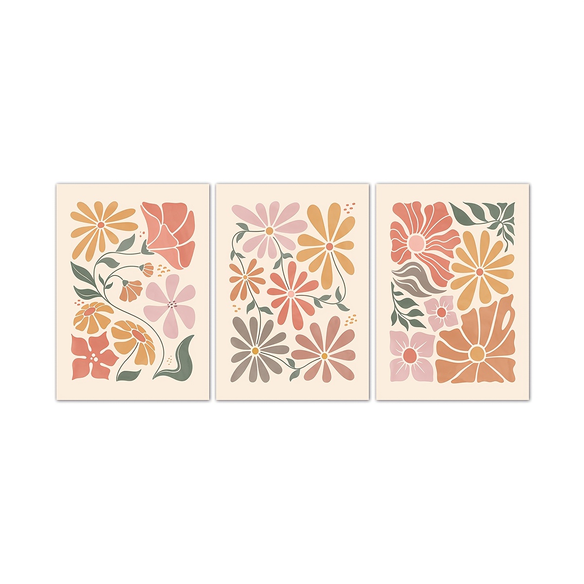 Image of Set Of 3 Frameless Boho Abstract Botanical Poster Canvas Print Flower Market Vintage Painting Minimalist Wall Picture Modern Room Bedroom Decoration,halloween Christmas Decor
