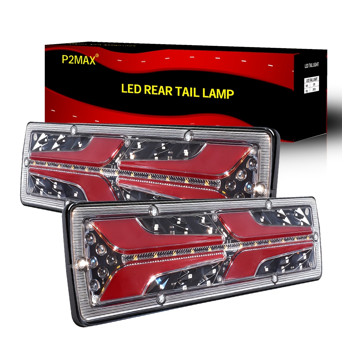 TEMU 2pcs New High Brightness Led Car Tail Lights High Brightness Truck Tail Lights Truck Trailer Rv Rear Brake Lights Reversing Lights Car Lighting