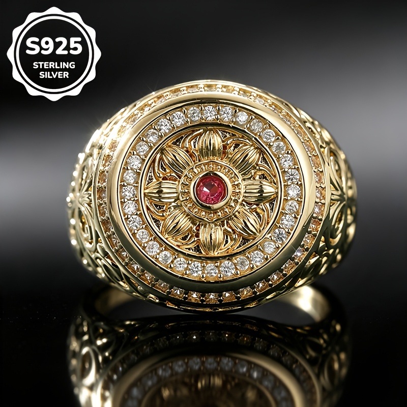 Image of 1pc S925 925 Silver Luxurious Court Style Synthetic Synthetic Synthetic Zircon​​ Ring, Unisex, High-quality Jewelry, Sizes 6, Suitable For Daily Casual Wear And Parties, Fine Jewelry