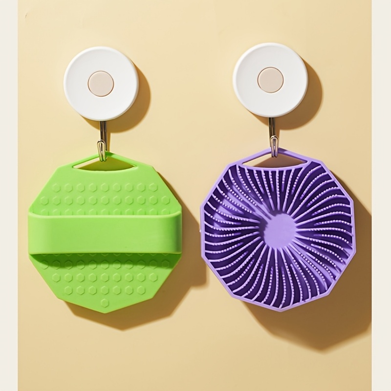 TEMU 2pcs (purple, Green) New Polygonal Shower Brush - Portable Wall Hanging - Hexagonal Shower Brush - Men's And Women' Scrubbing Brush