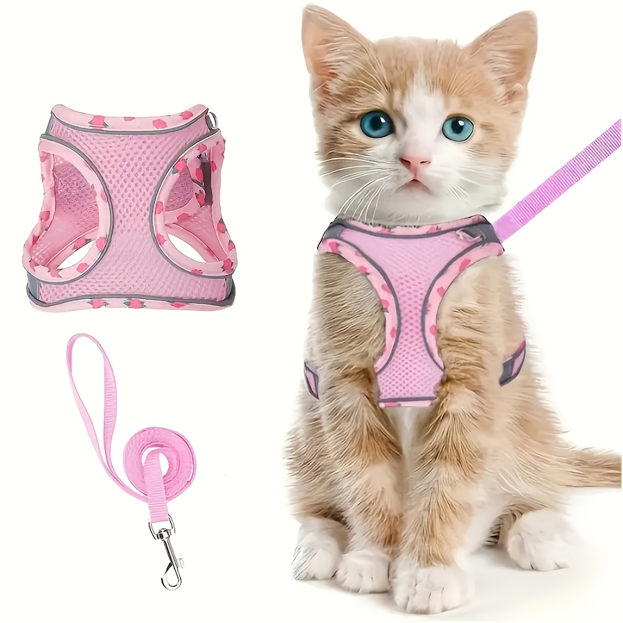 TEMU 고양이 하네스 및 리드줄 탈출 방지 세트, 조절 가능한 부드러운 새끼 고양이 조끼, 편안한 야외 조끼, 부드럽고 통기성 좋은 조끼, 반사 스트립 포함, 쉬운 산책 및 여행용 고양이