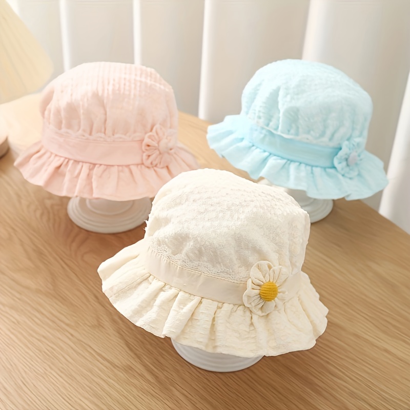 

1pc Baby Lace Flower Bucket Hat, Breathable Uv Protection Princess Sun Cap, Summer Outdoor Sunscreen Hat, For Newborns Baby