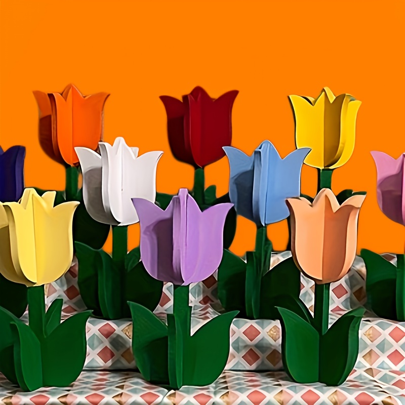 Image of 20pcs Wooden Tulip Shapes, Ideal For Diy Crafts, 3d Paintable Floral Decorations, Light Beige Natural Wood, Perfect For Decor, , , And Floral Arrangements halloween Christmas Decoration