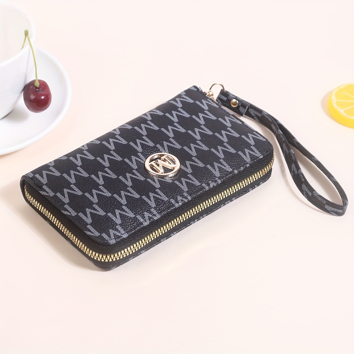 Image of Fashion Printed Letter Hardware Mid-single Drawstring Chain Inner Compartment Card Slot Small Zipper Bag Handbag Mini Women's Wallet