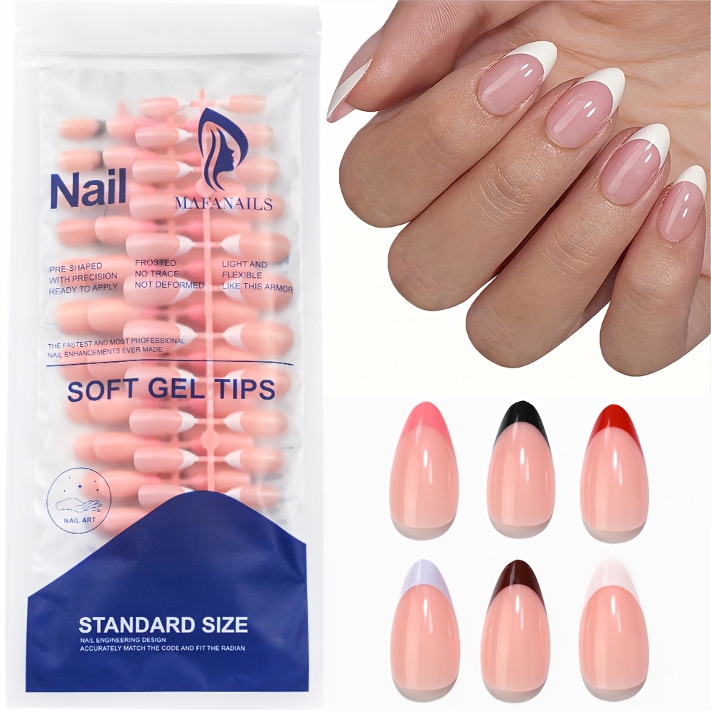 TEMU 144 stuks Amandel French Tips Press-On Nagels, Glanzende Amandel Volledige Cover Voorgeslepen Nagelverlengingen, Glanzende Nude Roze Nagels met