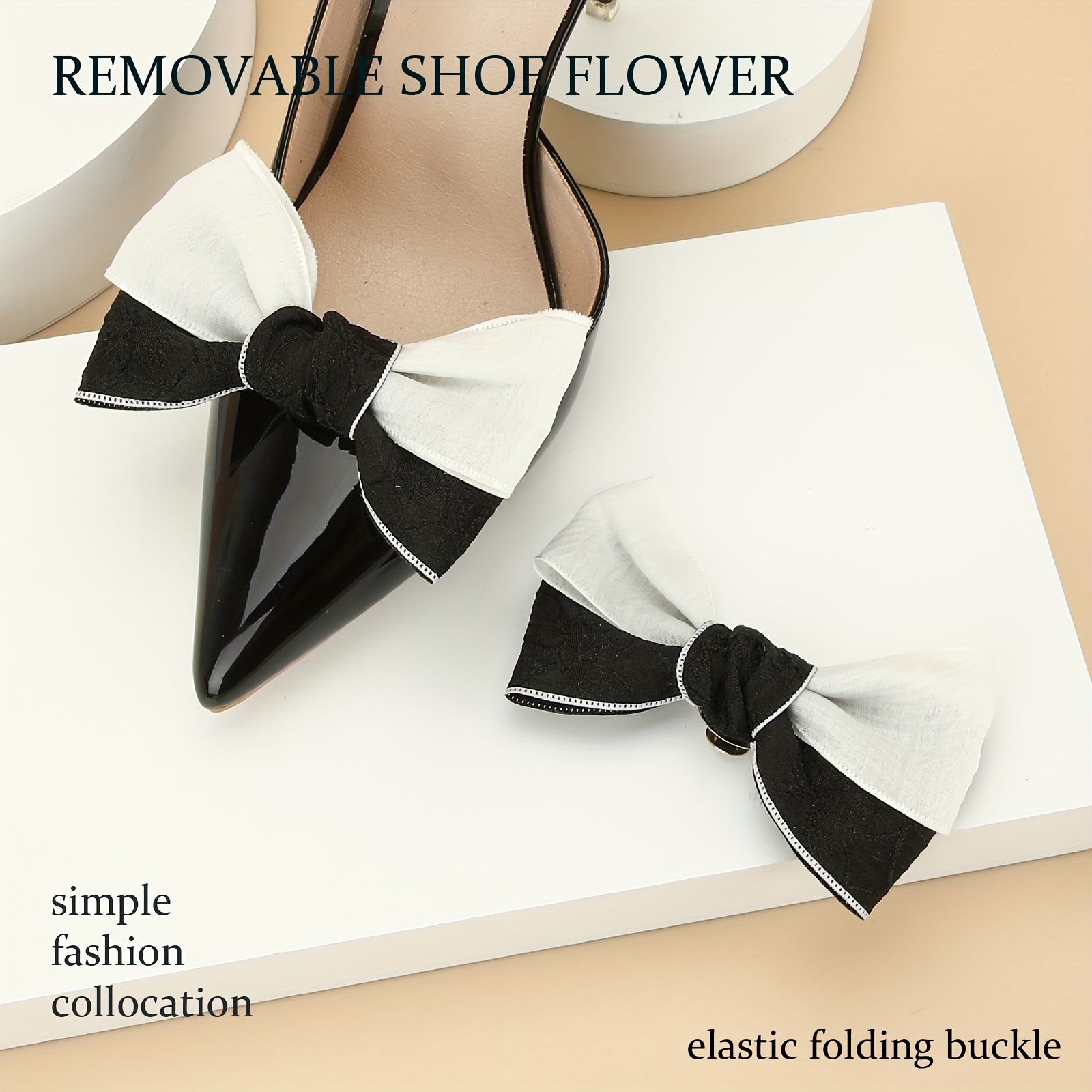 

1pair Fashion Black White Bowknot Shoe Accessories, Suitable For High Heels Decoration, Delicate Gifts For Friends, Decorative Items For Parties