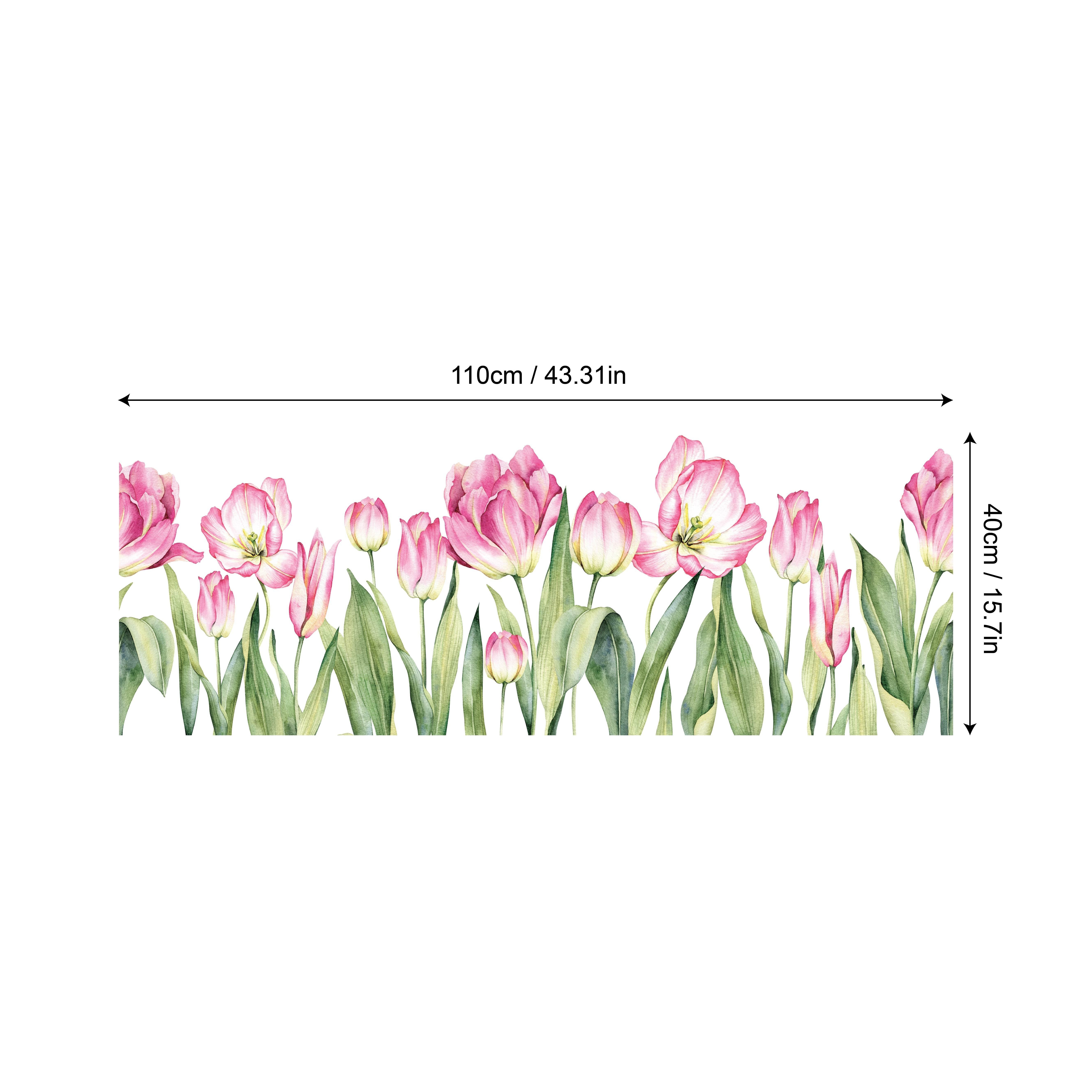 TEMU 1pc Elegant Watercolor Floral Window Film - Electrostatic Adhesive-free Removable Vinyl Decal, 15.7x43.31 Inch High Quality Double-sided