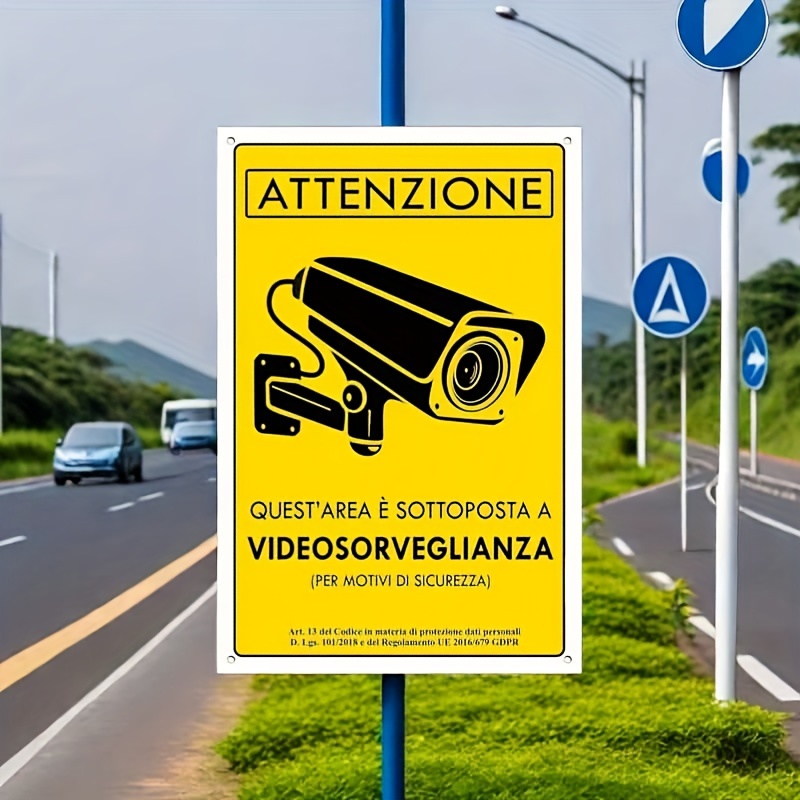 

Metal Video Surveillance Warning Sign - Multilingual, Cctv Camera Design, Wall-mounted For Security