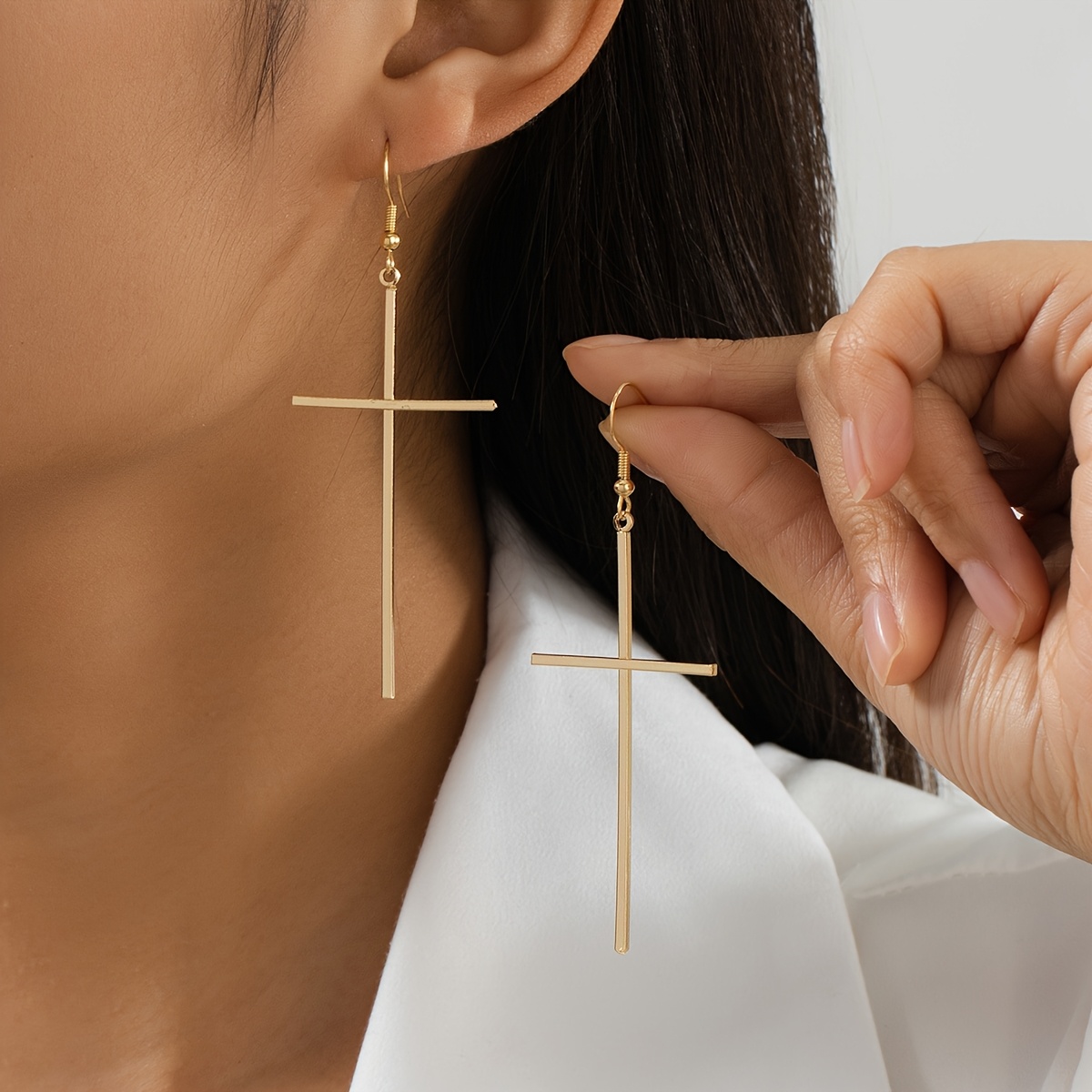 Image of 1 Pair Of European And American Fashionable, , Versatile, And Simple Cross Design Bohemian Temperament Earrings With Ear Hooks For Celebrating Holidays And Attending Parties