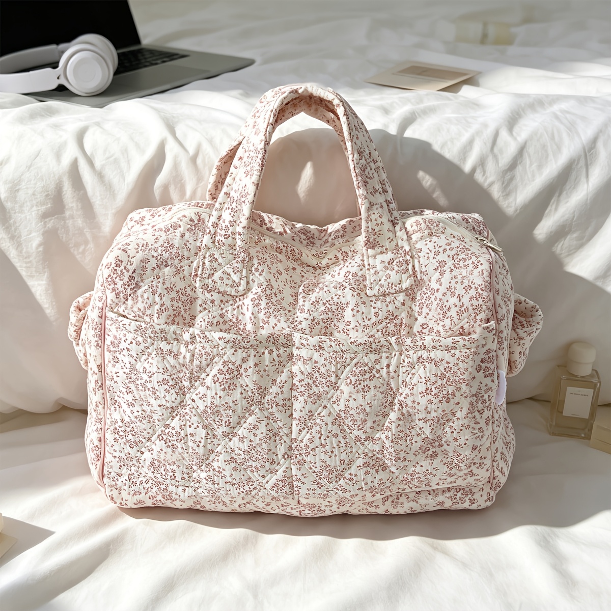 TEMU 1 sac à main coréen à motif floral matelassé de grande capacité pour court séjour - Sac à main/breton/boston/sac de /sac court/sac de sport/sac