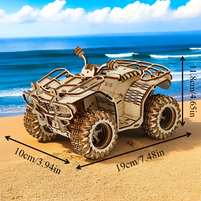 3D Wooden Mechanical Well Vintage Car & Beach Themed Motorcycle Puzzle Set