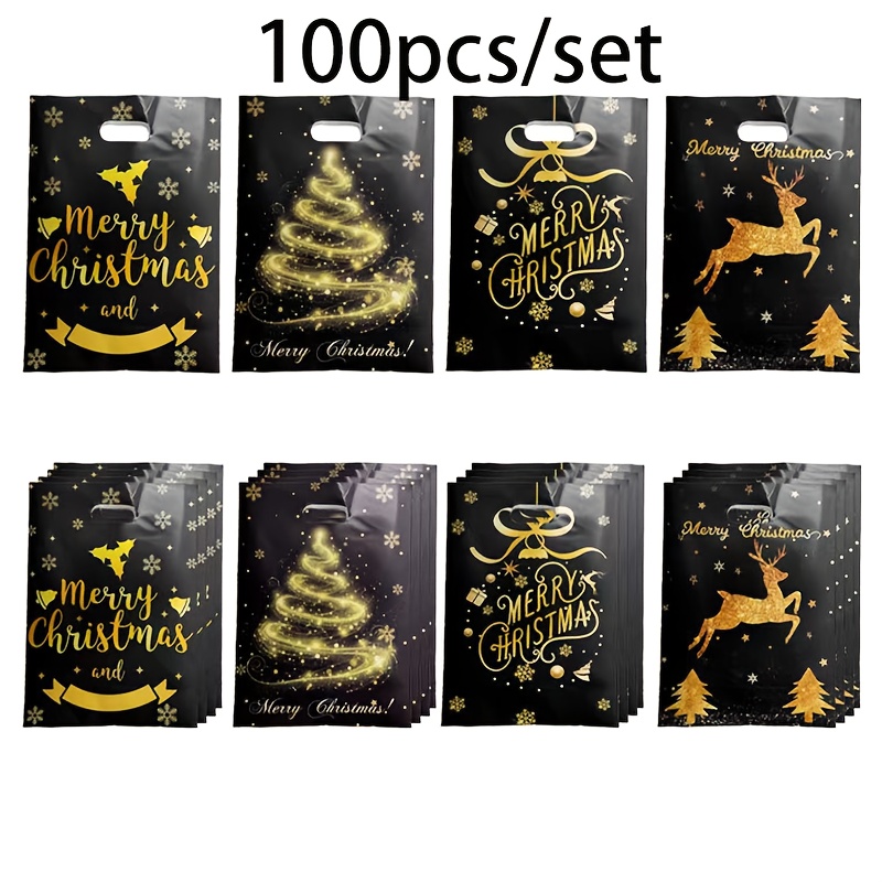 TEMU [4in 1] Christmas Gift Bag, " Not The Gift, The Emotional Value", Black Christmas Series Christmas Tree, Christmasindeer High-end Gift Bag.