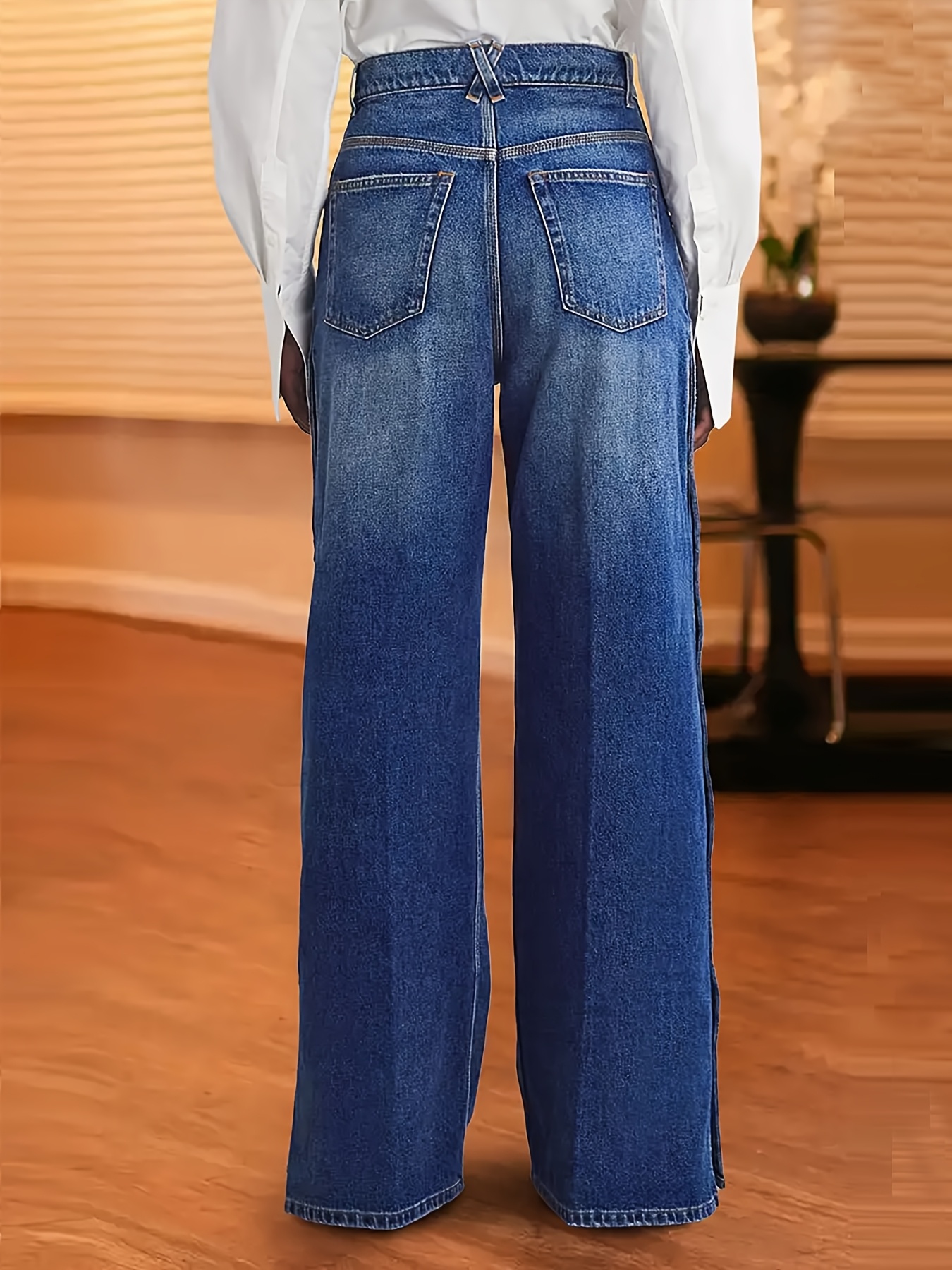 【BAON】Elku Snap Button Washing Wide Denim Pants wide leg denim jeans side snap buttons high classic - Temu
