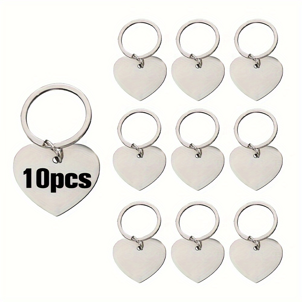 Image of 10pcs Laser Double-sided Smooth Stainless Steel Plate Circular Heart-shaped Dog Tag Keychain With Laser Laser Dog Name Pet Tag 201 Stainless Steel