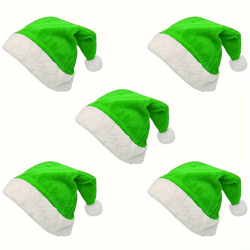 TEMU 5-pack Christmas Decorative Santa Hats, Plush Fabric Holiday Party Hats, Seasonal Caps For Christmas Celebrations, No Battery Required