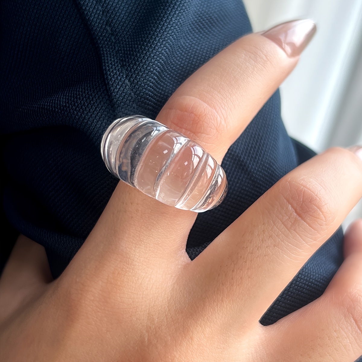 Women's Elegant Transparent Bead Ring, Minimalist Stackable