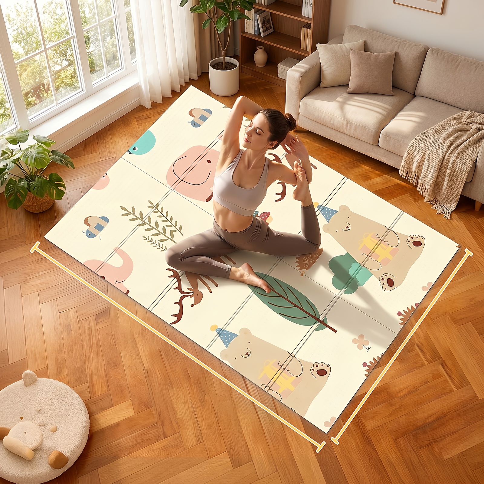 10mm Thickened Yoga Mat, Foldable Play Mat, Folding Crawling Fitness Mat With Carrying Bag, Multiple Pattern Styles , 120cm×182cm, Durable And Stable, Suitable For Pilates, Gym, And Home Workouts
