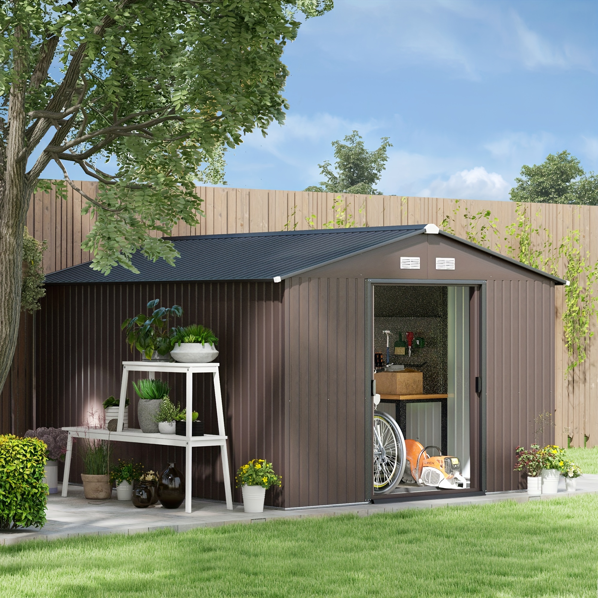 

Outsunny 11' X 9' Storage Shed, Foundation Kit, 4 And 2 Sliding For , , , ,