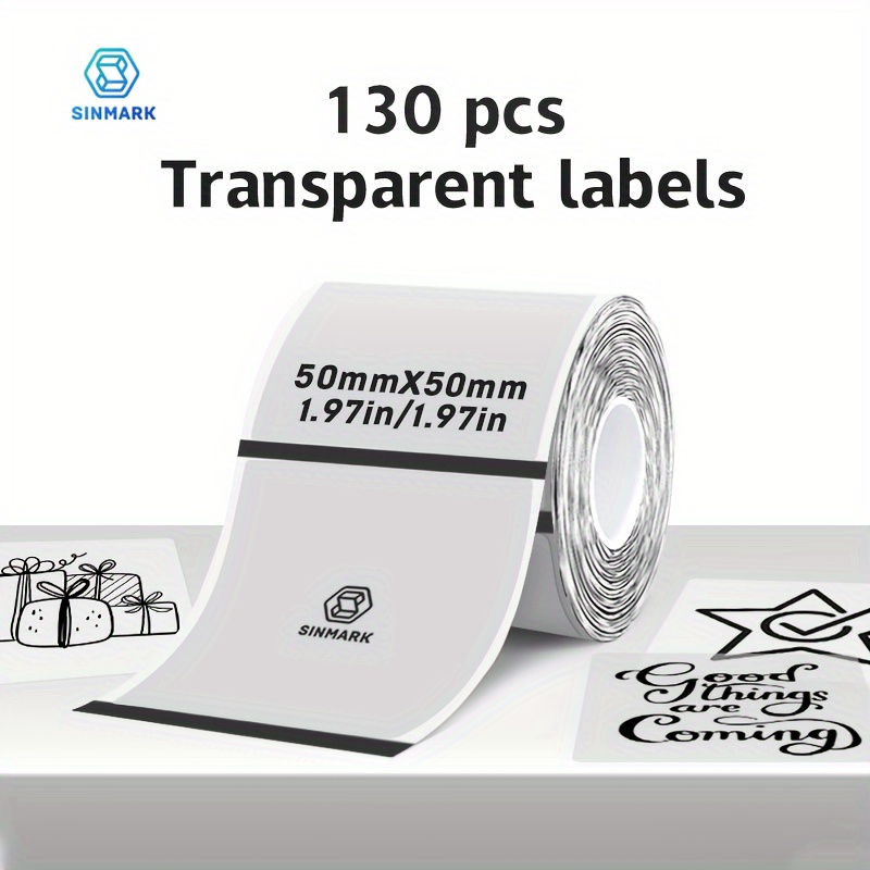 

1 Roll/3 Rolls Sinmark Transparent Labels, 50mmx50mm, Compatible With Sk35/ M110//m220/m221/m120 Label Printers, Holiday Greetings, Barcodes, Logos, Gift Tags, Tags, Small Businesses, And Home Use