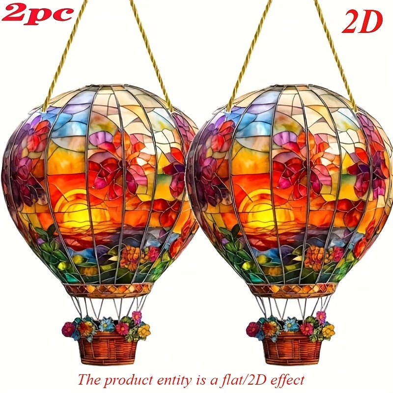 TEMU 2d Flat, 2pcs 2d Hot Air Balloon Garden With Rope Acrylic Flat Decoration Home Bedroom Living Room Decoration Pendant Hanging Decoration, 2d Flat