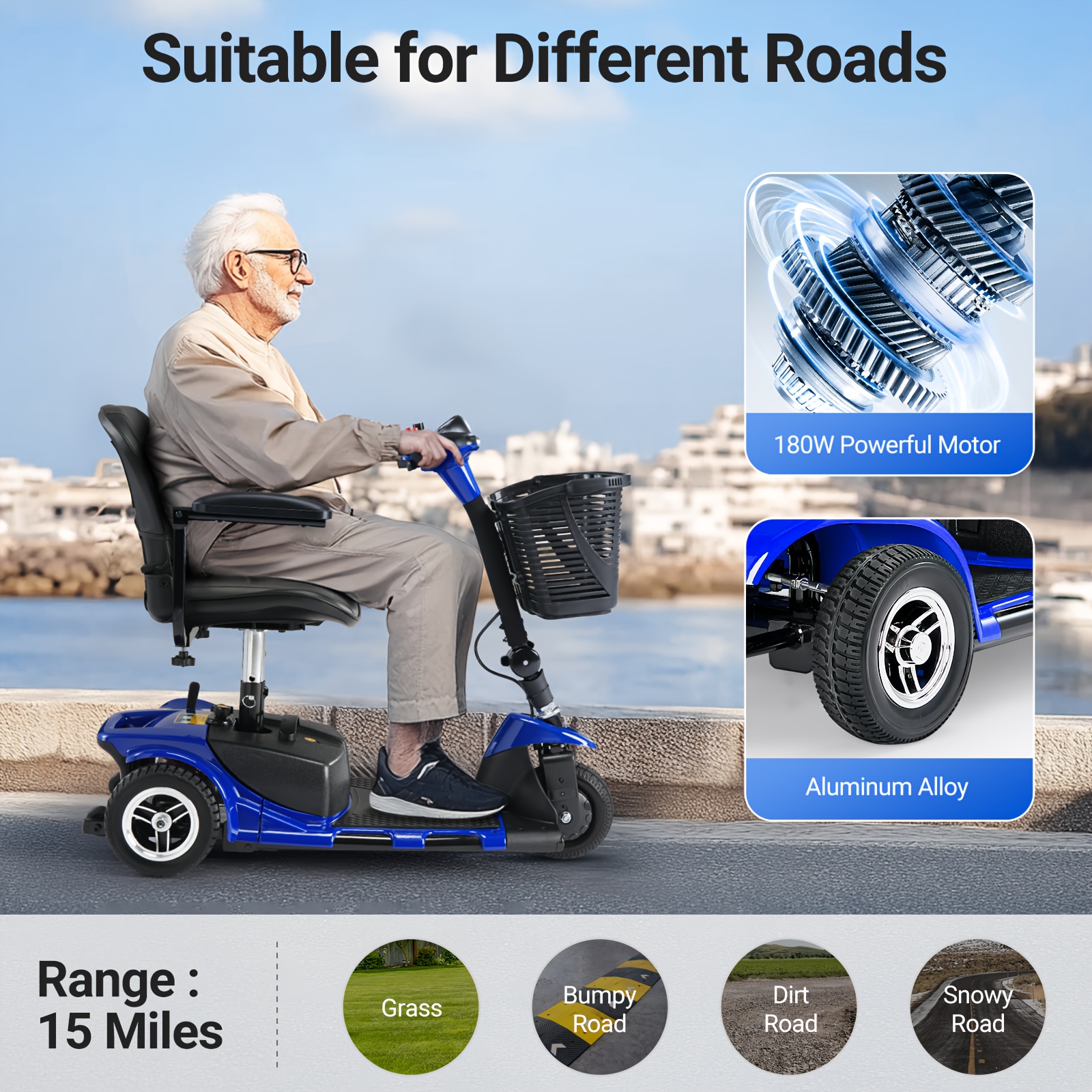 

Verpal Mobility Scooter 3 Wheel For Seniors Lightweight Foldable 265 Lbs Capacity, Mobility Scooter Electric For Adult With Basket And Light, 20 Km Long Range, 6km/h, -180w